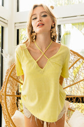 BiBi Tied Detail Short Sleeve T-Shirt Lemon OutfitFlow