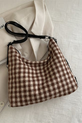Plaid Adjustable Strap Handbag Camel One Size OutfitFlow