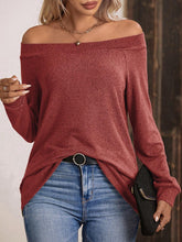 Off-Shoulder Long Sleeve T-Shirt Rust OutfitFlow
