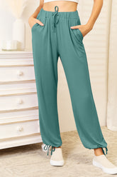 Basic Bae Full Size Soft Rayon Drawstring Waist Pants with Pockets Turquoise OutfitFlow