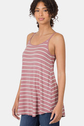 Zenana Striped Curved Hem Cami LT ROSE IVORY OutfitFlow