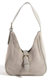 Fame Buckle Accent Faux Suede Hand Bag KA one size OutfitFlow