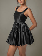 Ruched Square Neck Wide Strap Mini Dress Black OutfitFlow