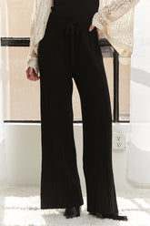 ADORA Tied Wide Leg Knit Pants Black OutfitFlow
