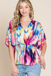 BOMBOM Printed Surplice Peplum Blouse Multicolor OutfitFlow