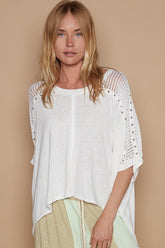 POL Eyelet Detail Studded High-Low Top White OutfitFlow