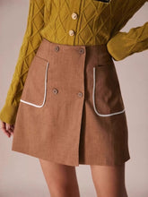 Button-Front Mini Skirt Caramel OutfitFlow