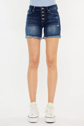 Kancan Mid Rise Button Fly Denim Shorts DARK OutfitFlow