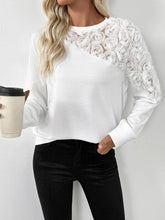 Rose Embroidered Long Sleeve Sweatshirt White OutfitFlow