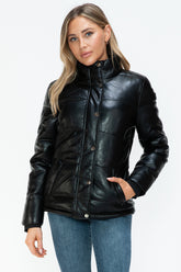 YMI Pocketed Zip Up Turtleneck Puffer Jacket Black OutfitFlow