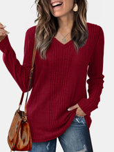 V-Neck Long Sleeve T-Shirt Burgundy OutfitFlow