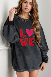 Valentine’s Day LOVE Round Neck Long Sleeve Sweatshirt Black OutfitFlow