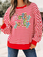 Stripe Holly Jolly Sequin Graphic Drop Shoulder Long Sleeve Top Strawberry OutfitFlow