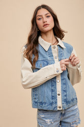 Annie Wear Collared Neck Double Placket Denim Jacket Medium OutfitFlow