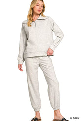 Zenana Scuba Half Zip Sweatshirts and Joggers Set H GREY OutfitFlow