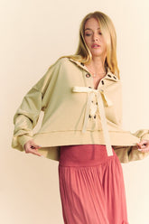 Davi & Dani Lace Up Exposed Seam French Terry Top Tan OutfitFlow