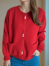 Button Down Long Sleeve Cardigan with Pockets Scarlet One Size OutfitFlow