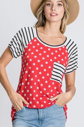Heimish Full Size Star & Striped Round Neck Short Sleeve T-Shirt Plus Size Red OutfitFlow