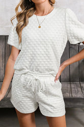 Checkered Texture Top and Shorts Set White OutfitFlow