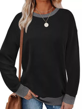 Contrast Trim Crew Neck Casual Sweatshirt Black OutfitFlow