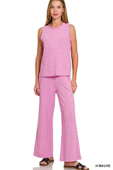 Zenana Cotton Slub Tank & Pants Set H MAUVE OutfitFlow