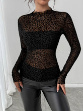 Leopard Print Mesh Long Sleeve T-Shirt Black OutfitFlow