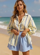 Striped Button Up Long Sleeve Shirt Stripe OutfitFlow