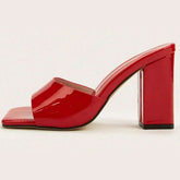 Square Toe Block Heels Sandals Red OutfitFlow