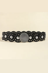 Round Shape PU Leather Belt Black Style A One Size OutfitFlow