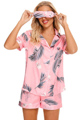 Printed Button Up Short Sleeve Top and Shorts Lounge Set OutfitFlow
