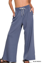 Zenana Scuba Drawstring Pants BLUE INDIGO OutfitFlow