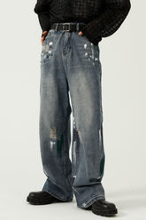 Washed Distressed Wide-Leg Jeans Medium OutfitFlow
