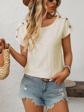 Mandy Eyelet Round Neck Short Sleeve Top Cream OutfitFlow