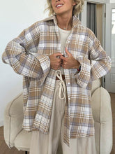 Plaid Collared Neck Dropped Shoulder Shirt Dust Storm OutfitFlow