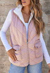 Fuzzy Zip Up Vest Coat with Pockets Blush Pink OutfitFlow