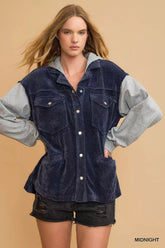 Umgee Contrast Hooded Chenille Jacket MIDNIGHT OutfitFlow