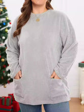 Fuzzy Round Neck Long Sleeve Top Light Gray OutfitFlow