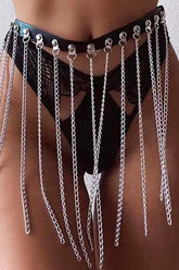 Fringed Chain PU Leather Belt Silver One Size OutfitFlow