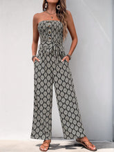 Perfee Printed Smocked Sleeveless Jumpsuit Black OutfitFlow