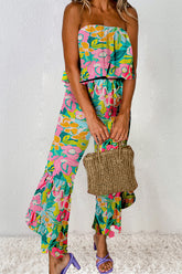 Ruffled Printed Tube Jumpsuit Floral OutfitFlow
