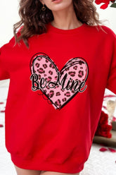 Valentine's Day BE MINE Heart Long Sleeve Sweatshirt Scarlet OutfitFlow