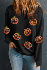 Pumpkin Dropped Shoulder Sweatshirt Black OutfitFlow
