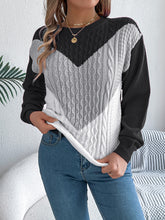 Contrast Round Neck Long Sleeve Sweater Gray OutfitFlow