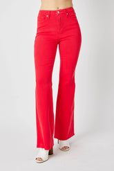 Judy Blue Full Size Hw Tummy Control Garment Dyed Flare Jeans Plus Size RED OutfitFlow