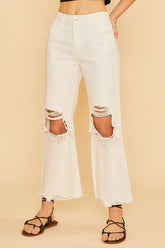 Annie Wear Distressed Raw Hem Jeans White OutfitFlow