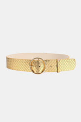 PU Leather Circle Shape Buckle Belt Gold One Size OutfitFlow