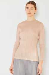 Marina West Swim Pleated Long Sleeve Boatneck Top Beige OutfitFlow