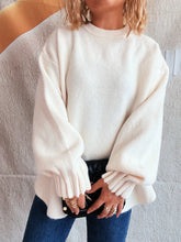 Round Neck Dropped Shoulder Sweater White One Size OutfitFlow