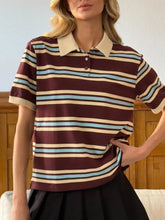 Striped Polo T-Shirt with Contrast Collar Dark Brown OutfitFlow
