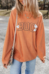 BOO Round Neck Long Sleeve Sweatshirt Sherbet OutfitFlow